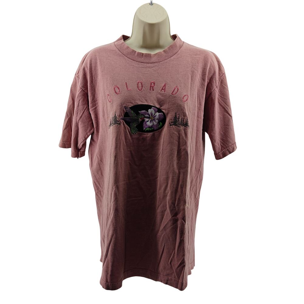 Vintage 90s Habitat Embroidered Colorado Hummingbird Tourist Tee Medium